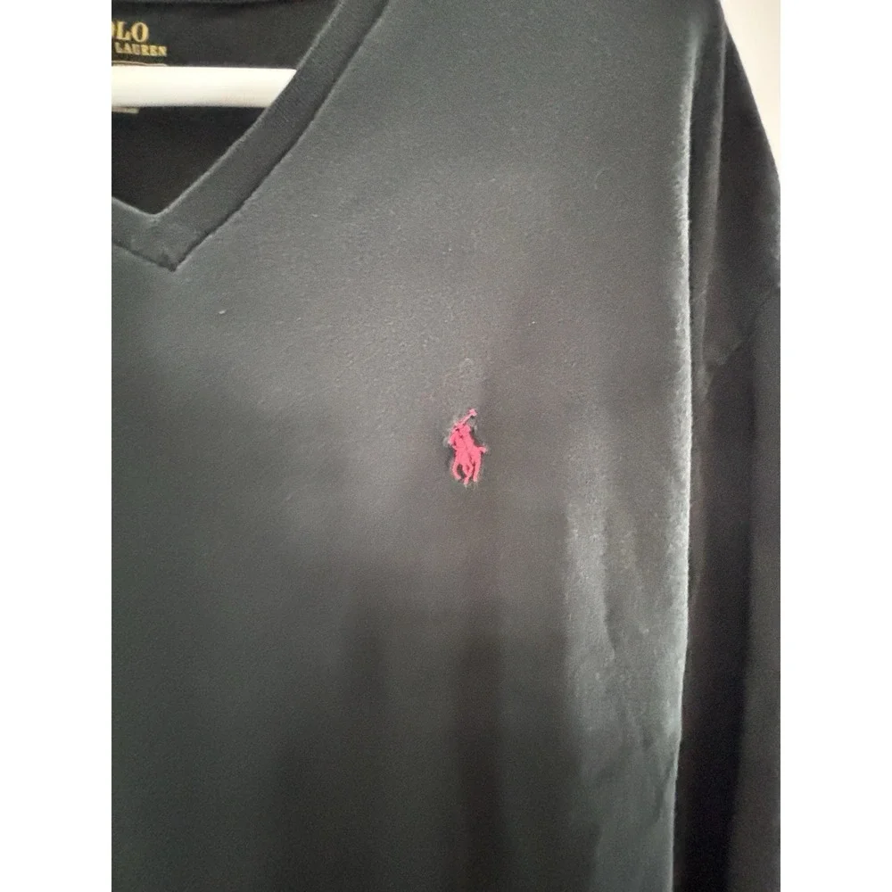 Polo Ralph Lauren Black Long Sleeve Classic Fit T Shirt Large 48x28 Red Logo